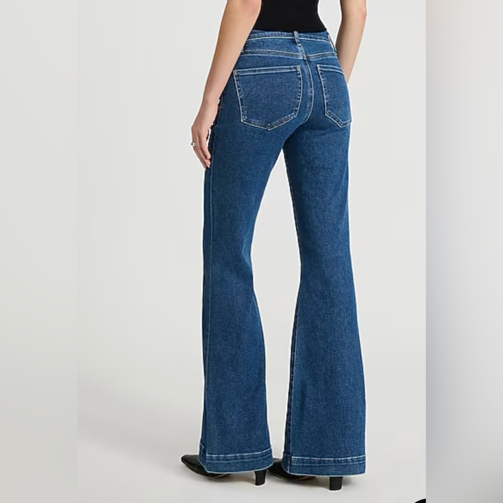 Express Women’s 70s Flare Jeans Size 10 Mid Rise HyperStretch Long Inseam - Picture 3 of 12